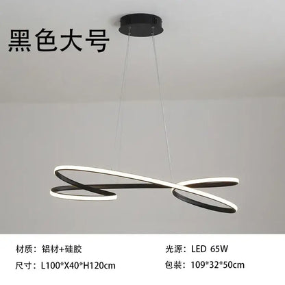 Decorbites led chandelier with black and white aluminum and silicone intertwined rings for modern indoor decor