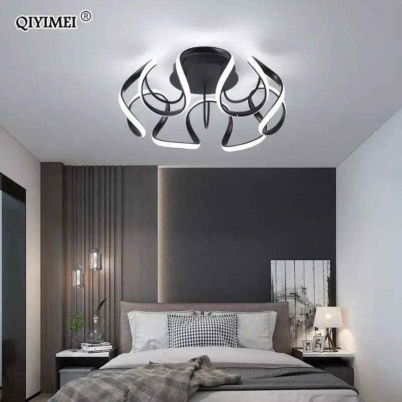 Decorbites led chandelier modern black and white indoor lighting with sleek sculptural rings for living room study bedroom