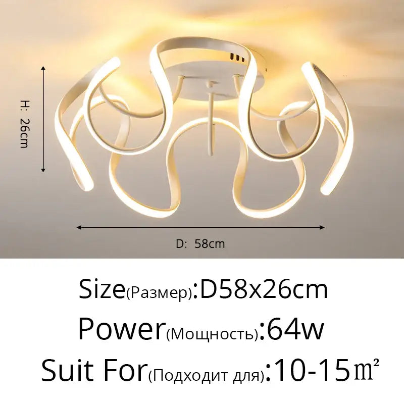 Modern white LED chandelier with sleek curved arm design by DecorBites LED for living room and bedroom lighting