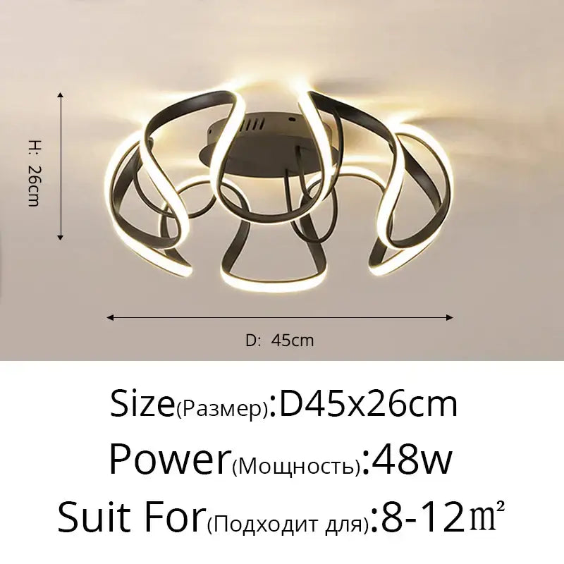 Modern black metal DecorBites LED chandelier with glowing LED rings for indoor living room bedroom lighting