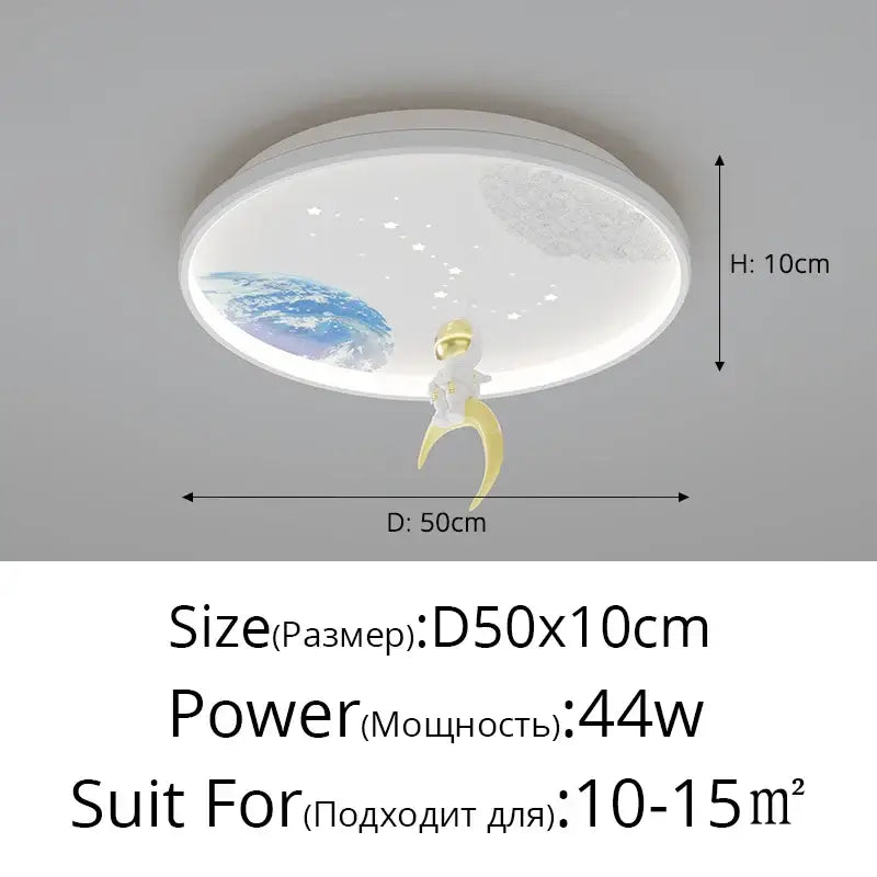 Decorbites led chandelier white circular ceiling light with blue earth stars and golden astronaut for modern lighting