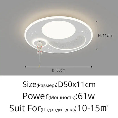 White circular DecorBites LED chandelier with moon star design and astronaut for children’s room chandelier modern lighting