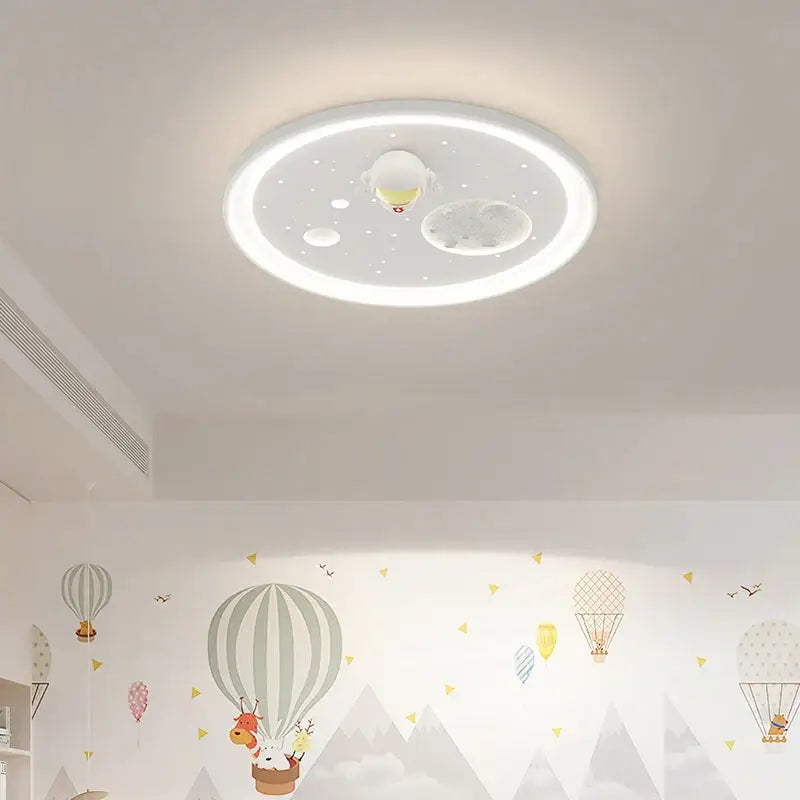 Decorbites led chandelier white circular ceiling light with glowing ring and planet-themed design for modern lighting