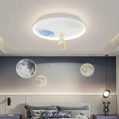 Decorbites led chandelier circular white translucent ceiling light with earth moon motif and yellow astronaut figure