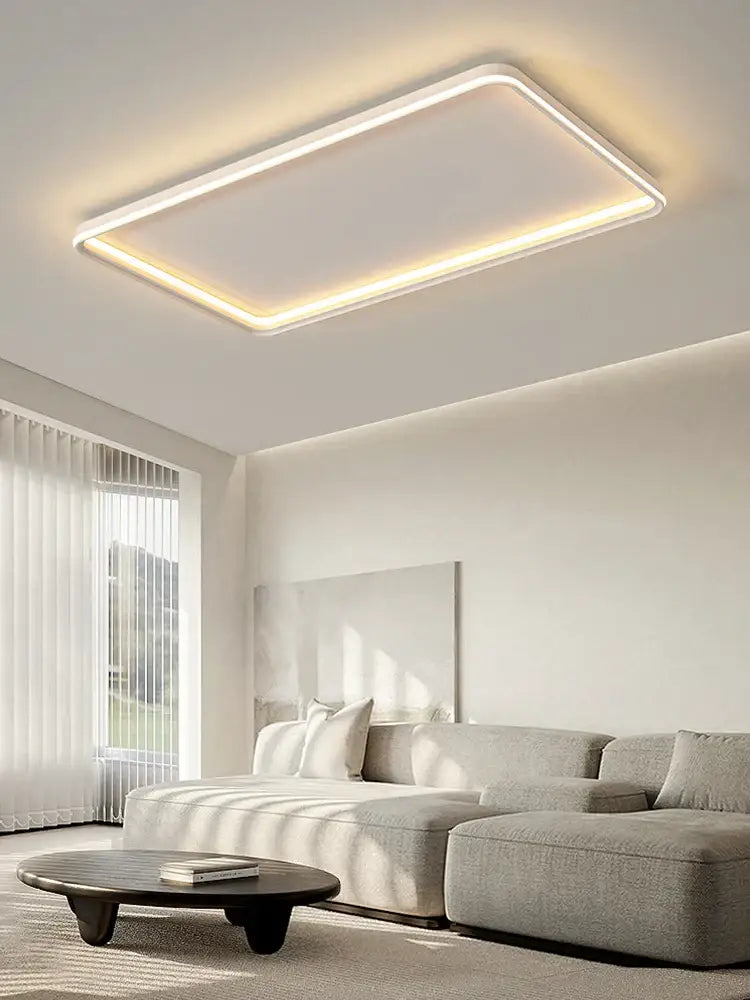 Modern rectangular decorbites led chandelier with sleek white frame and warm led glow for indoor living spaces
