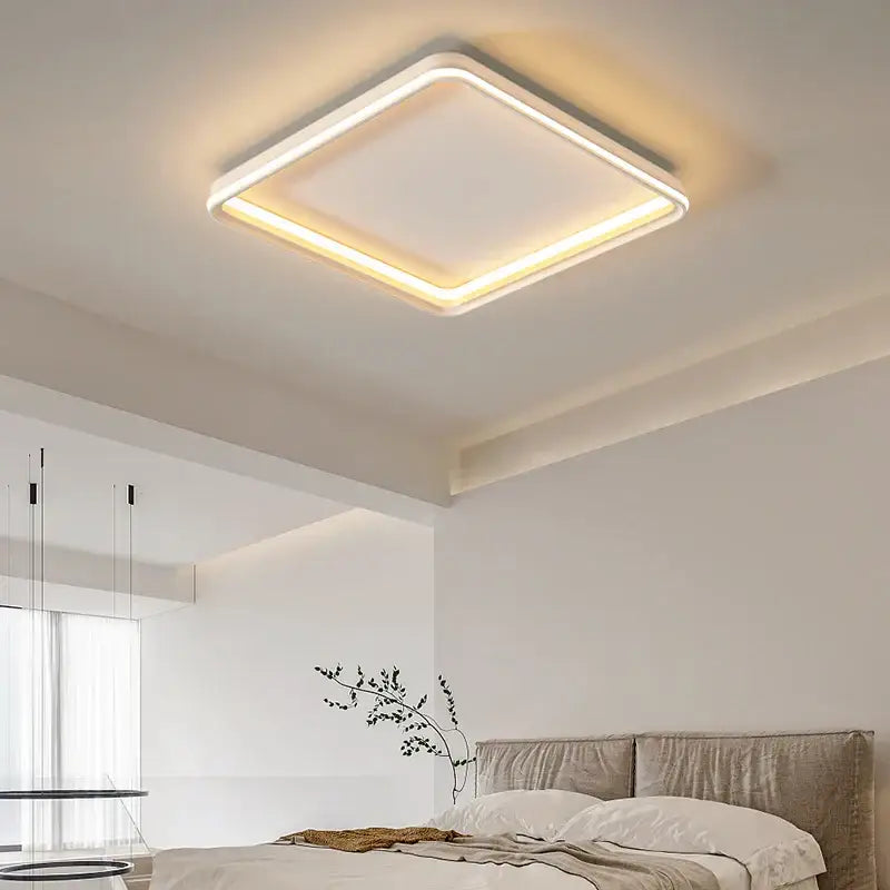 DecorBites LED chandelier modern square ceiling light with sleek white frame and warm LED glow for indoor rooms