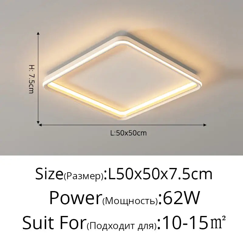 Modern square decorbites led chandelier with sleek white frame and warm led glow for living room and bedroom lighting