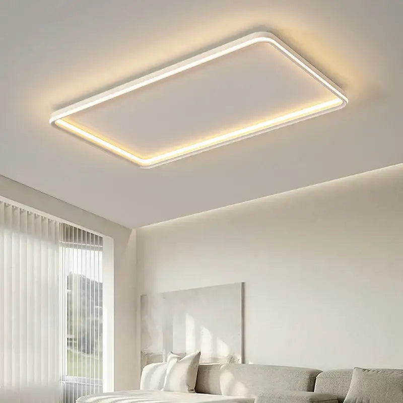 Modern rectangular decorbites led chandelier with sleek white frame and warm led glow for living room lighting