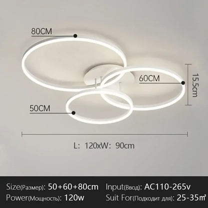 Modern white led chandelier with three interlocking circular rings for bedroom and dining room by decorbites led chandelier