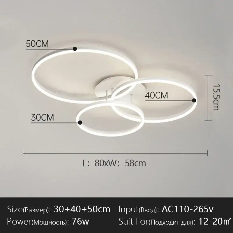 Modern white led chandelier with three interlocking circular rings decorbites led chandelier for bedroom and dining room