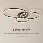 Modern black circular led chandelier with glowing white rings decorbites led chandelier for bedroom and dining room lighting