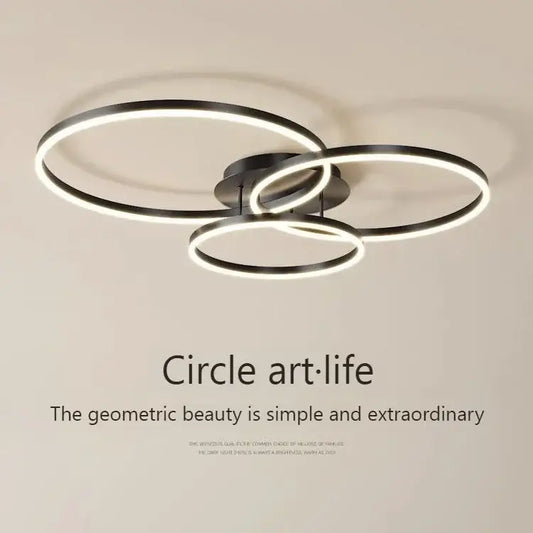 Modern black circular led chandelier with glowing white rings decorbites led chandelier for bedroom and dining room lighting
