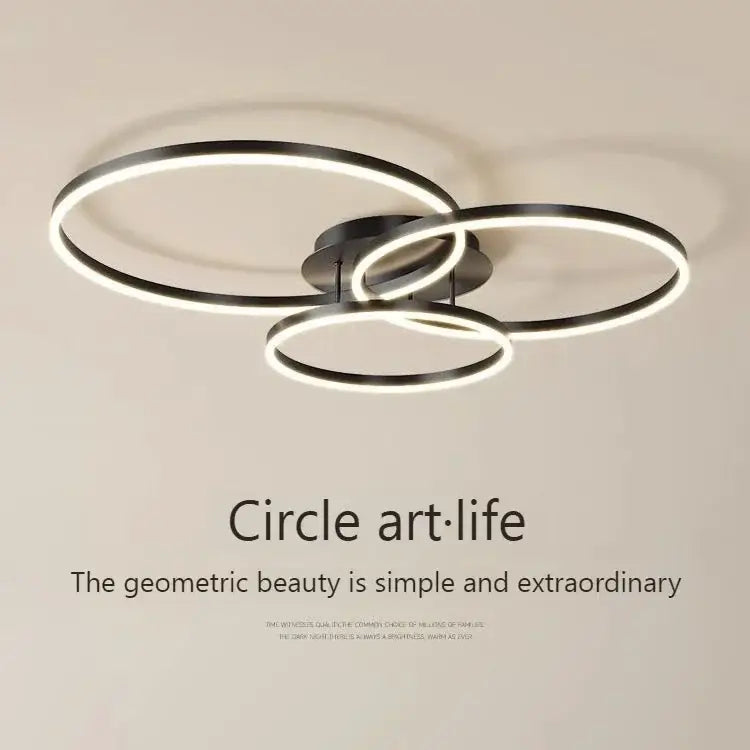Modern black circular led chandelier with glowing white rings decorbites led chandelier for bedroom and dining room lighting
