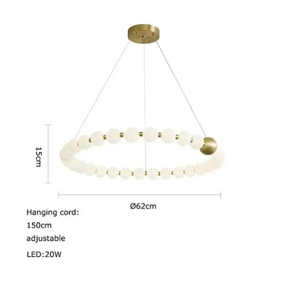 DecorBites™ led chandelier necklace lighting with frosted glass beads and brass accents for dining room use