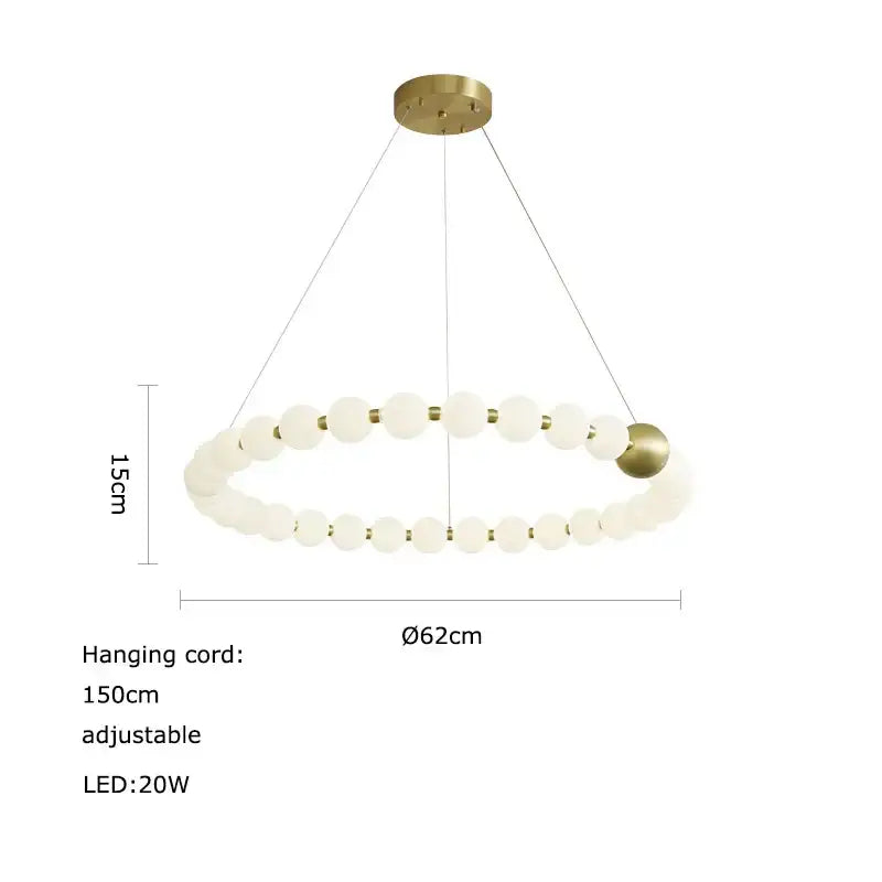 DecorBites™ led chandelier necklace lighting with frosted glass beads and brass accents for dining room use