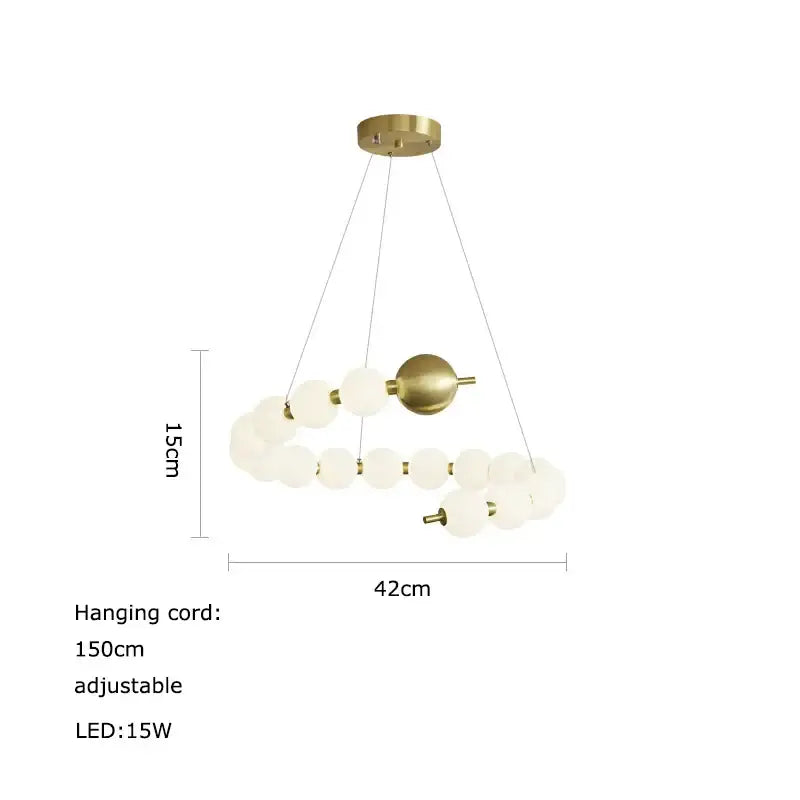 Modern brass-finished decorbites led chandelier with frosted glass globes and adjustable 150cm cord for dining room lighting