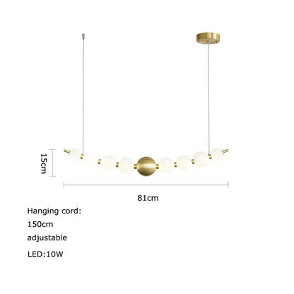 DecorBites led chandelier necklace lighting with modern brass fixture and frosted glass orbs on adjustable 150cm cord