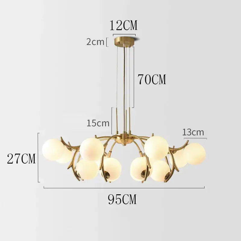 Gold-toned decorbites led chandelier pendant lamp with frosted glass globes for living room bedroom dining room lighting