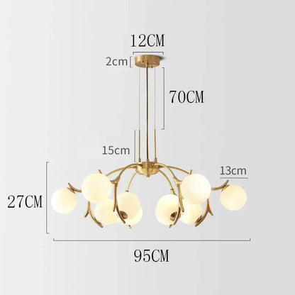 Gold-toned DecorBites LED chandelier pendant lamp with six frosted glass globes in a branching design for indoor lighting