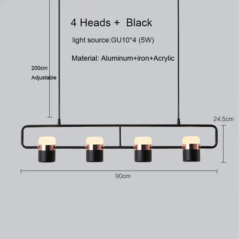 Black and copper-toned DecorBites led chandelier pendant lamp with four gu10 bulbs made of aluminum iron and acrylic