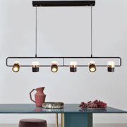 Modern black and copper decorbites led chandelier pendant lamp with six adjustable spotlights for dining room and cafe lighting