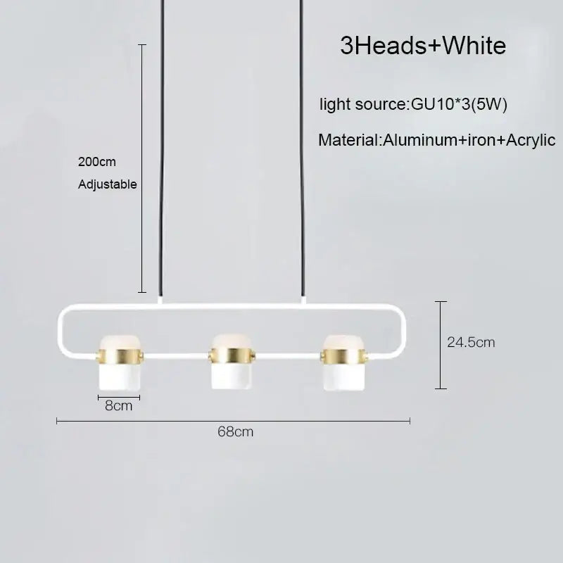 Modern white and gold three-head decorbites led chandelier pendant lamp made of aluminum iron and acrylic for dining room cafe and bar