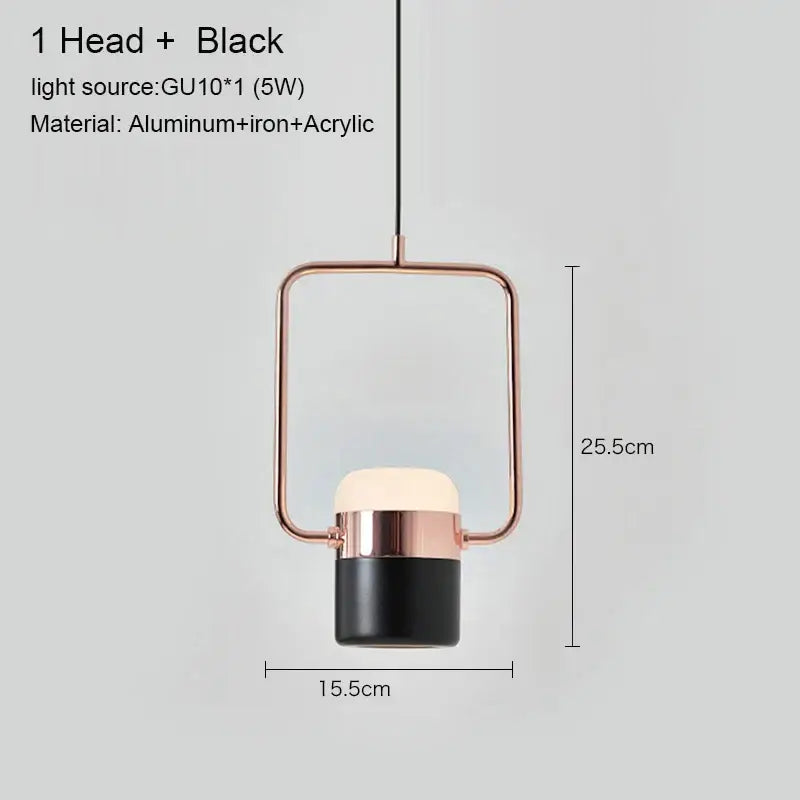 Modern black and rose gold decorbites led chandelier pendant lamp with acrylic diffuser and metal frame for dining room use