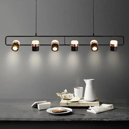 DecorBites led chandelier pendant lamp with modern black and copper adjustable spotlights for dining room and cafe lighting