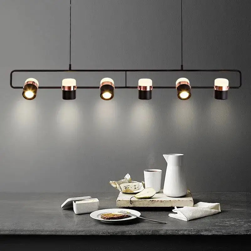 DecorBites led chandelier pendant lamp with modern black and copper adjustable spotlights for dining room and cafe lighting