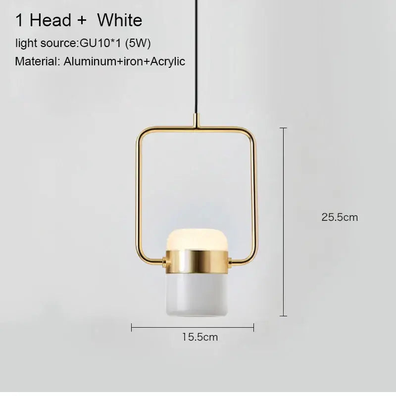 Modern minimalist decorbites led chandelier pendant lamp with gold-toned square frame and frosted glass diffuser for dining room