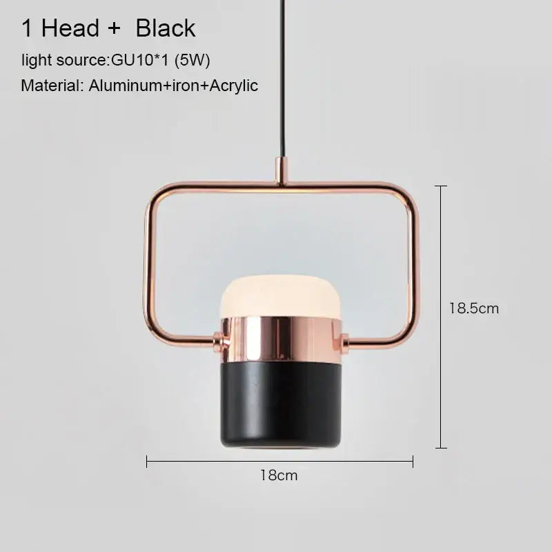 Modern pendant light decorbites led chandelier with rose gold frame, black base, and frosted acrylic diffuser for dining rooms