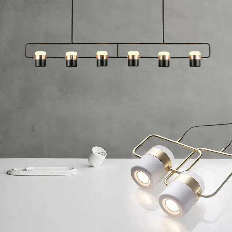 Modern black and gold linear decorbites led chandelier pendant lamp with six cylindrical bulbs for dining room cafe bar