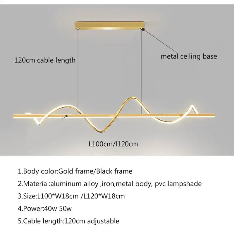 DecorBites led chandelier pendant light in gold with sleek wavy design and aluminum alloy frame for modern interiors