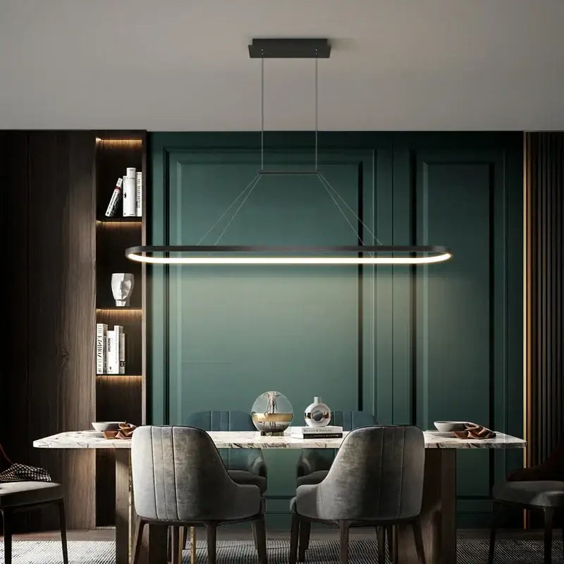 Modern black rectangular pendant light with sleek minimalist design and thin cables in decorbites led chandelier pendant