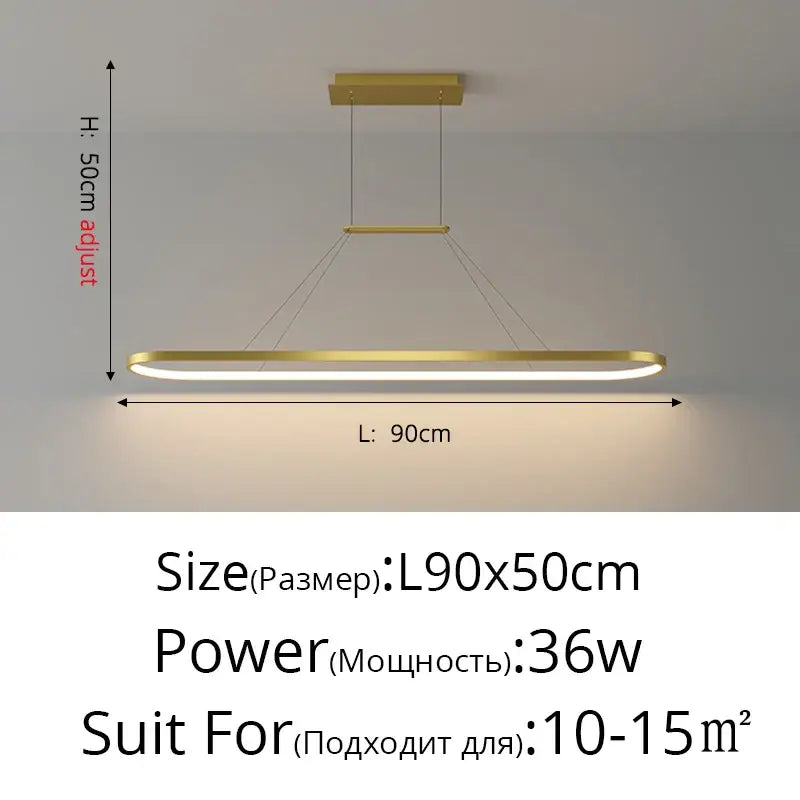Modern gold-finished rectangular decorbites led chandelier pendant light with adjustable height for kitchen and living room