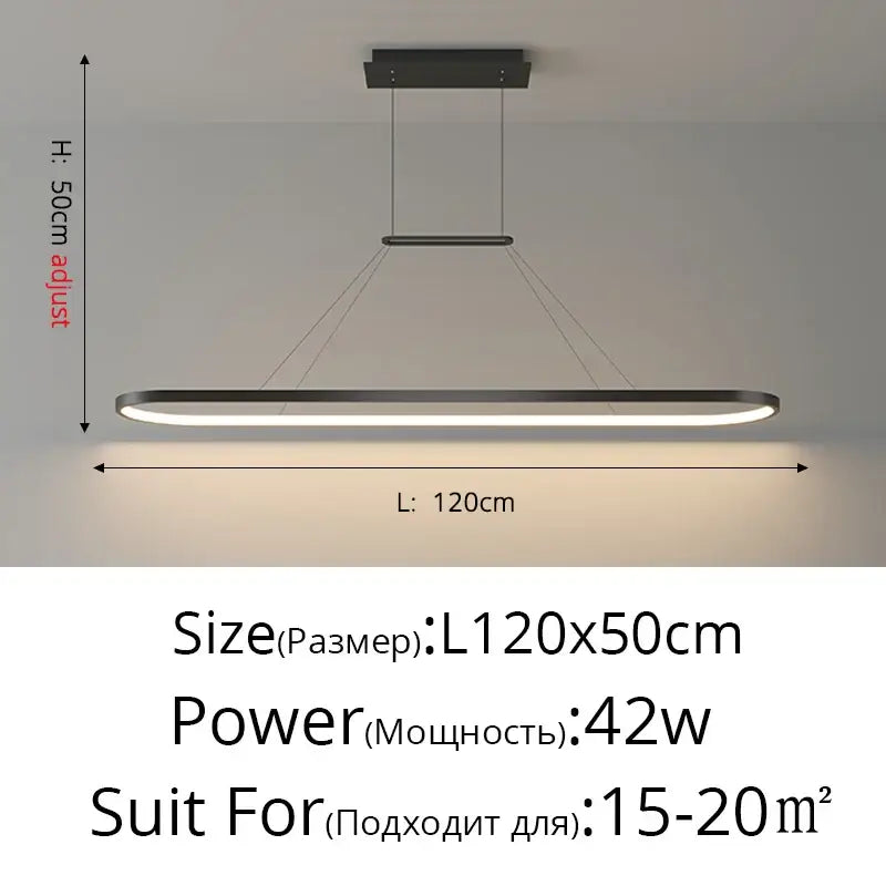 Modern black rectangular pendant light with sleek minimalist design and adjustable height by DecorBites led chandelier