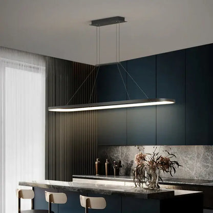 Modern rectangular pendant light with sleek metallic finish by decorbites led chandelier pendant above dark kitchen island