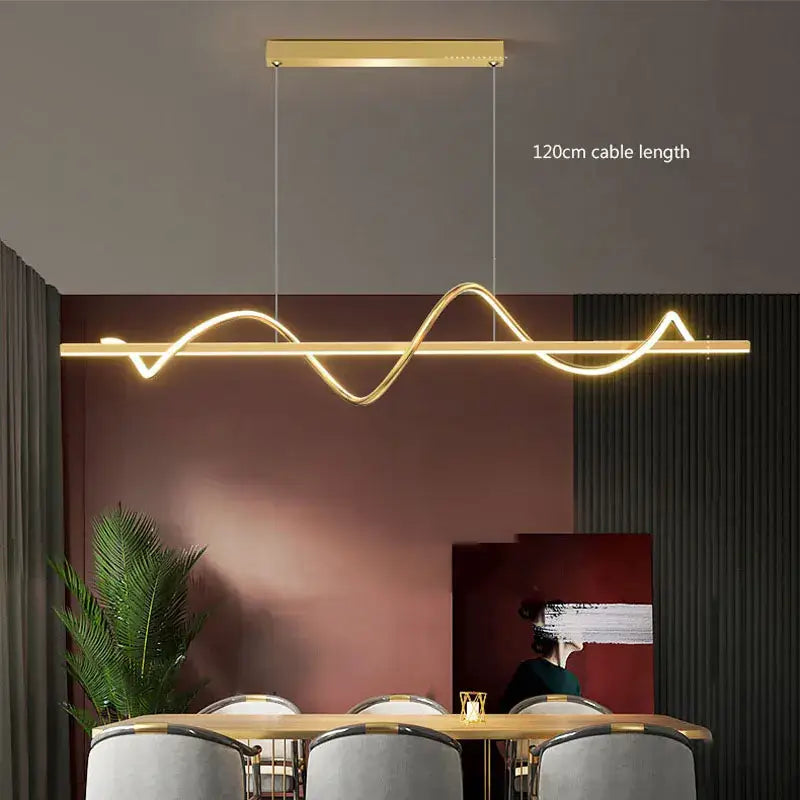 Gold-colored decorbites led chandelier pendant light with sleek wavy design and 120cm cable length ceiling mounted lighting