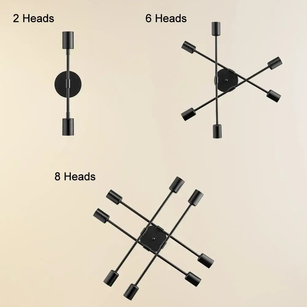 Black modern wall sconce with geometric multiple light heads in DecorBites led chandelier for bedroom and dining room
