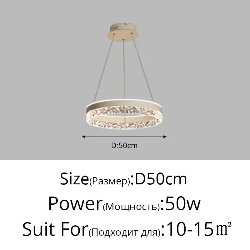 DecorBites led chandelier pendant light with sleek white frame and crystal accents 50cm diameter modern pendant light