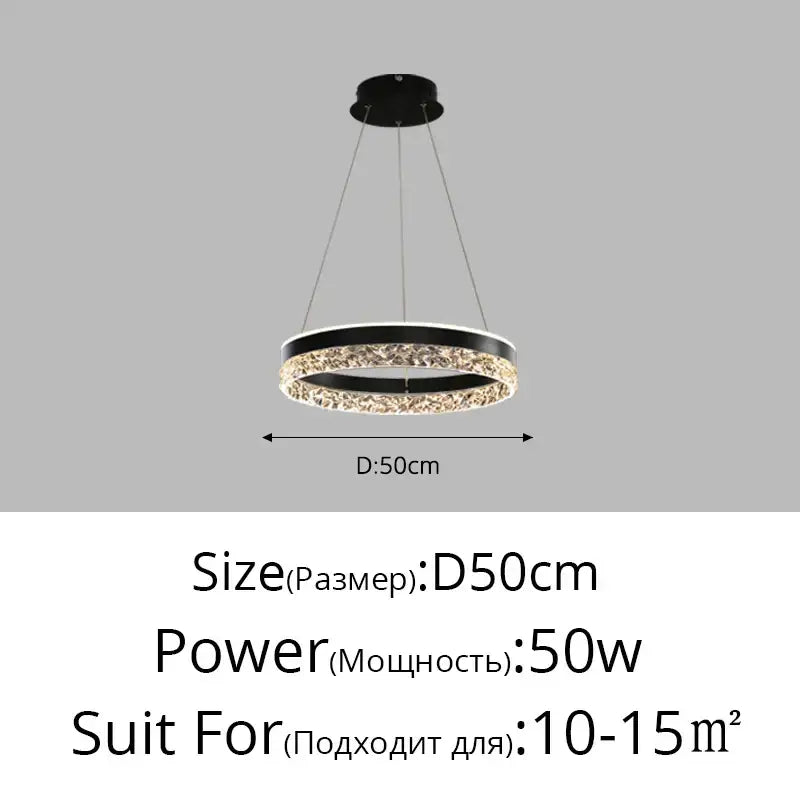Modern black circular pendant light with sparkling crystal ring and led lighting by DecorBites LED chandelier pendant