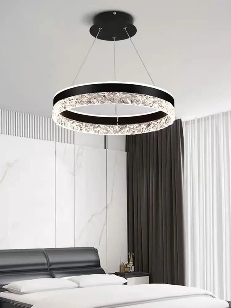 Modern black and clear crystal decorbites led chandelier pendant light with sleek minimalist design and remote control