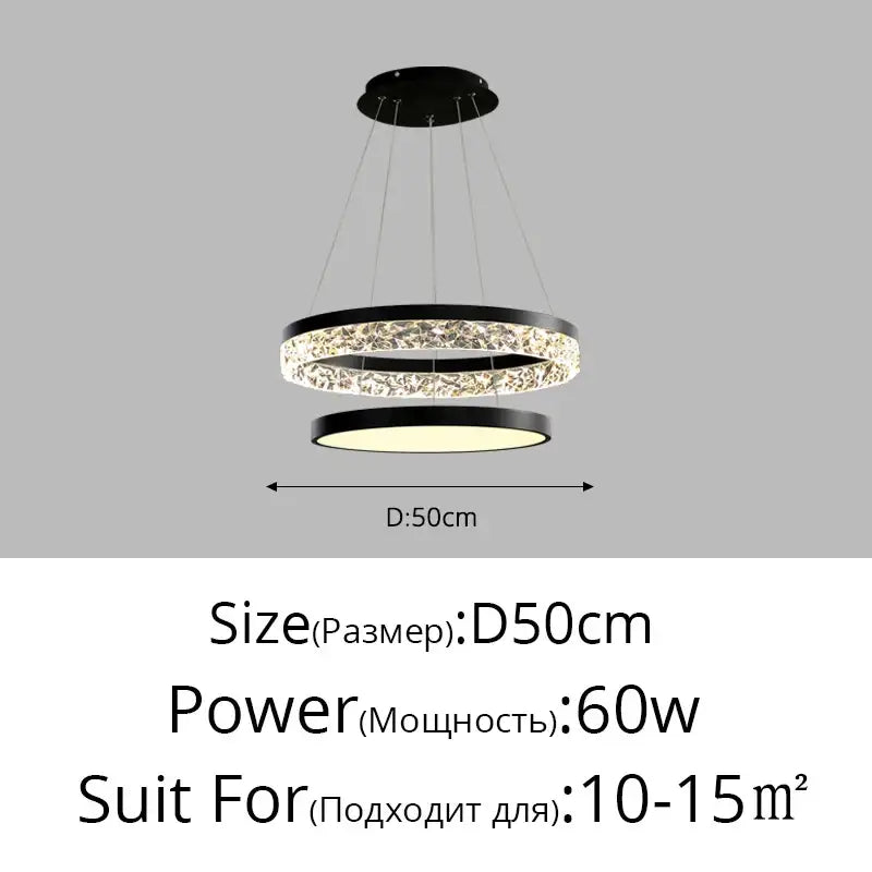 Modern black circular pendant light with sparkling crystal ring and warm led illumination by decorbites led chandelier
