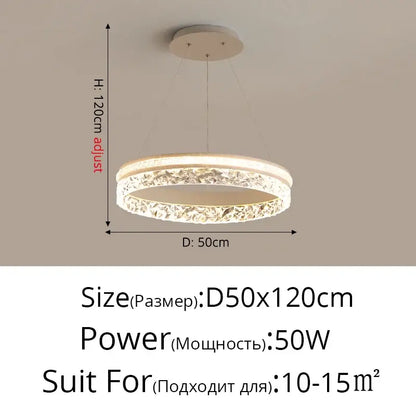 Modern circular decorbites led chandelier pendant light with frosted glass ring and crystals adjustable height 120cm