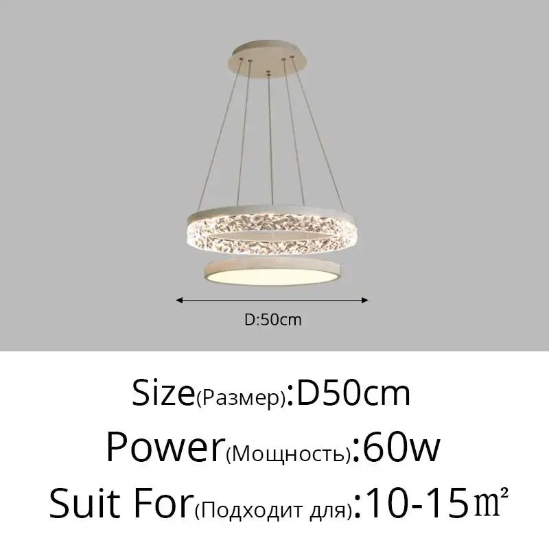 Modern white circular pendant light with crystal-encrusted ring and smooth center for DecorBites led chandelier pendant