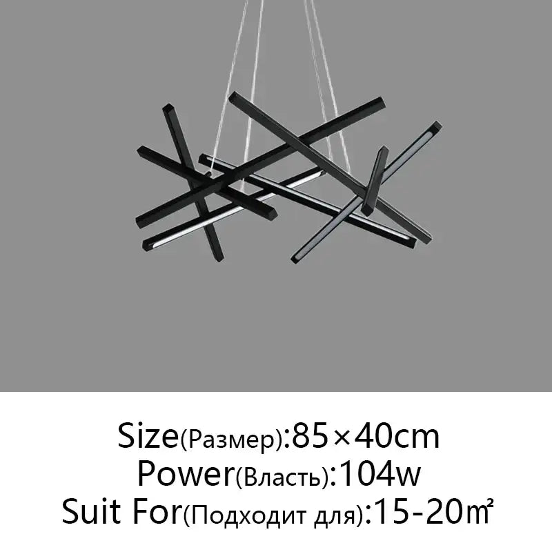 Modern black geometric pendant light with intersecting rectangular bars and integrated LED by DecorBites LED chandelier