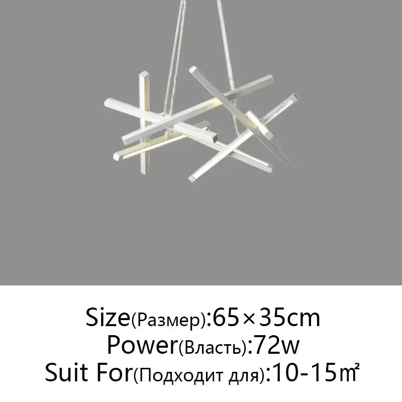 Modern silver pendant light with intersecting rectangular bars decorbites led chandelier for living room use