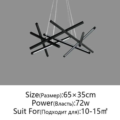 Modern black geometric pendant light with intersecting rectangular bars and integrated led by DecorBites LED chandelier