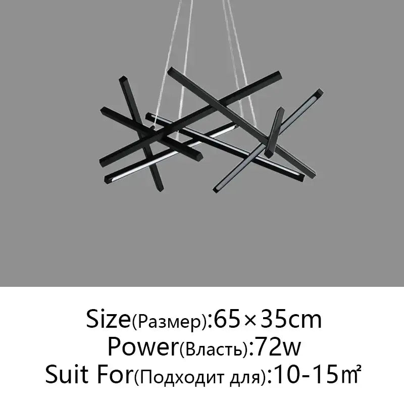 Modern black geometric pendant light with intersecting rectangular bars and integrated led by DecorBites LED chandelier