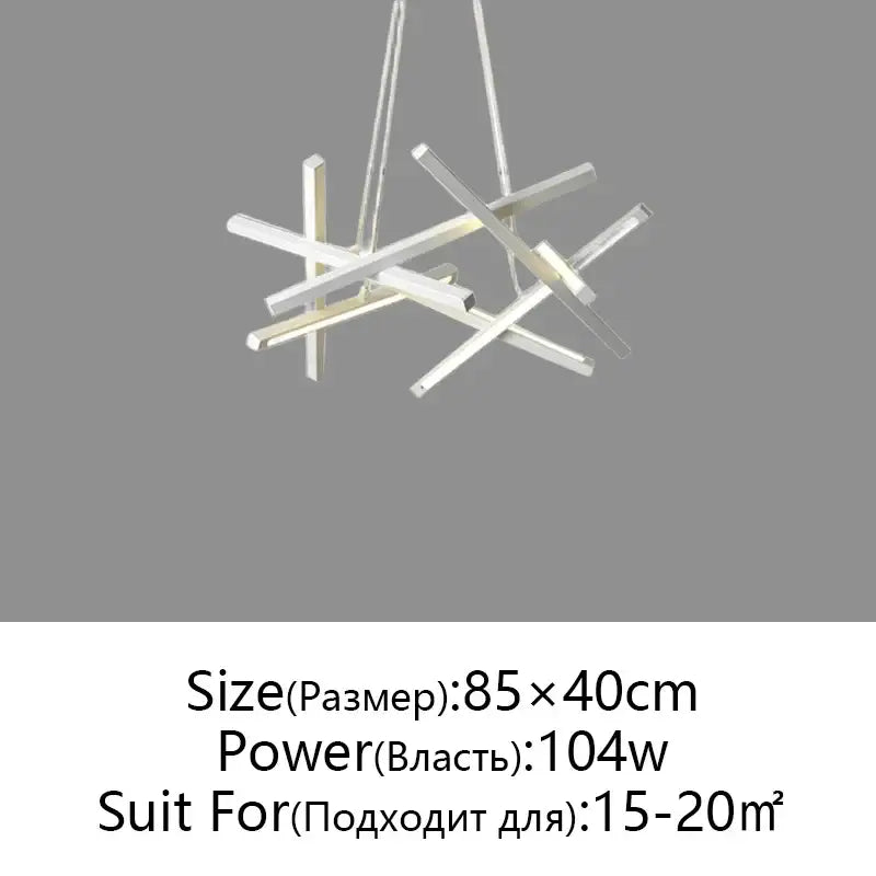 Modern silver-toned decorbites led chandelier pendant light with intersecting rectangular bars for living room use